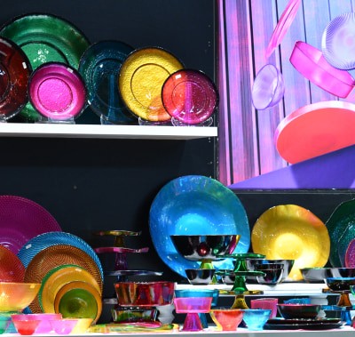 The shiny and colorful plates showcased at the latest Zuchex exhibition.